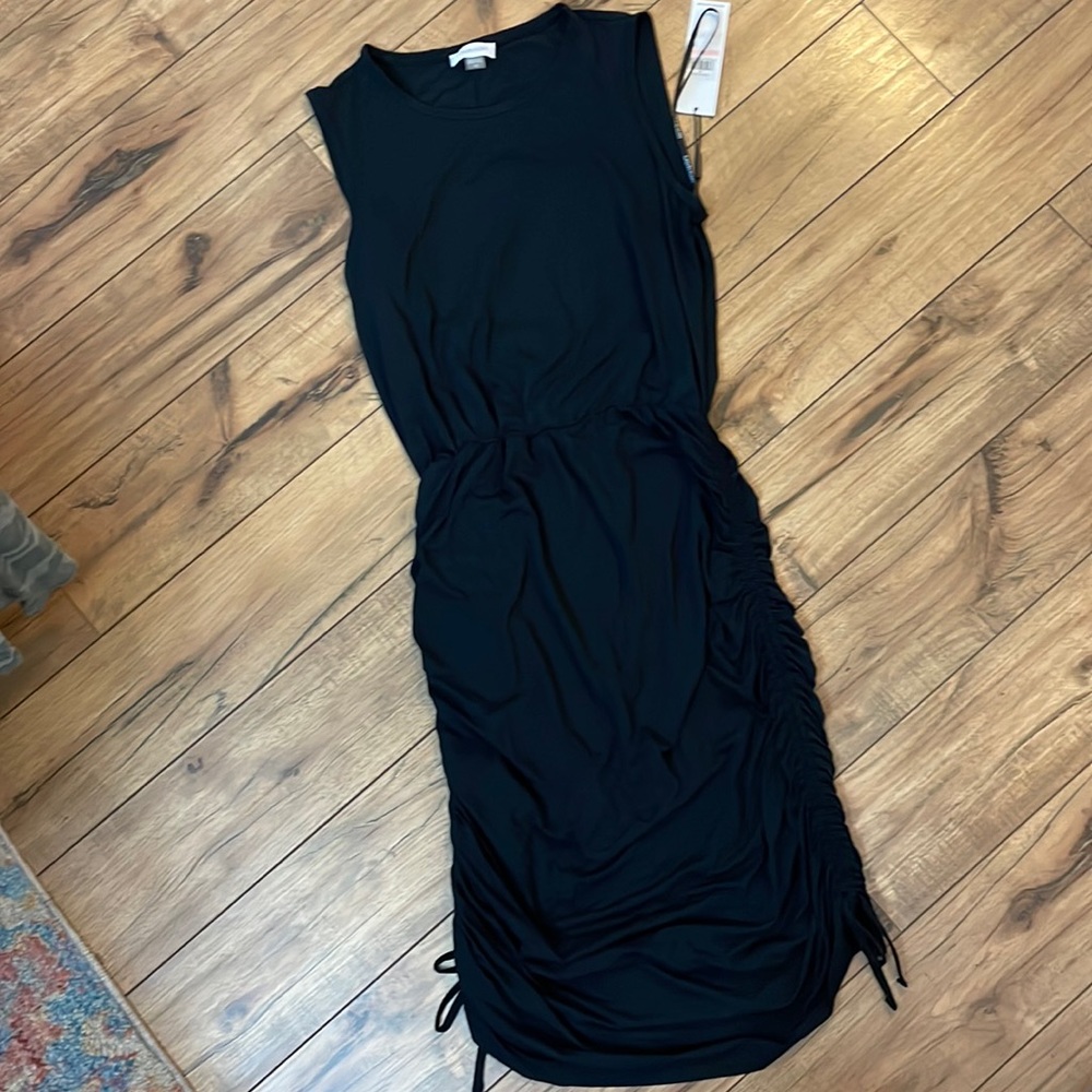 Calvin Klein Black Sleeveless Ruched Midi Dress